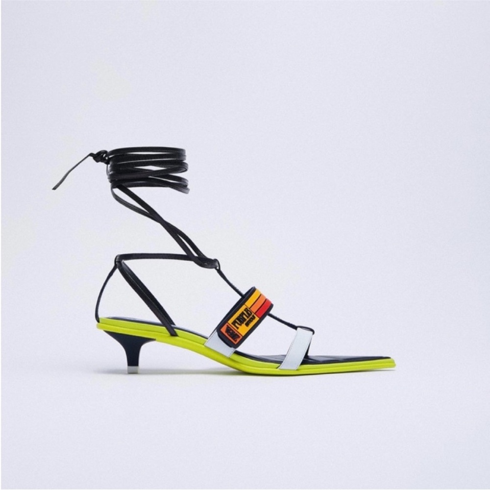 ZARA×PURPLE AMOUR Special Edition Multicolor Strappy Kitten Heeled Sandals - Picture 2 of 12